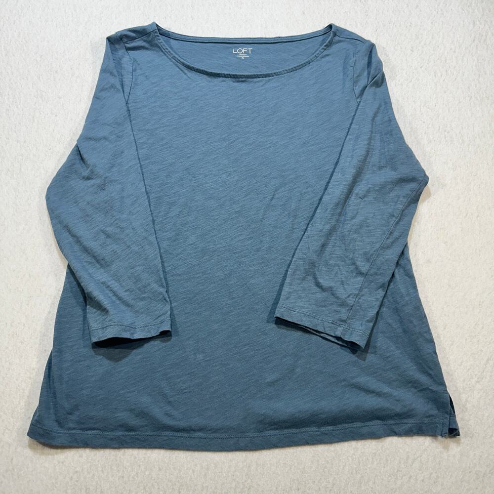 LOFT Outlet Women’s XL Blue 3/4 Sleeve Slub Cotton Top Scoop Neck Casual